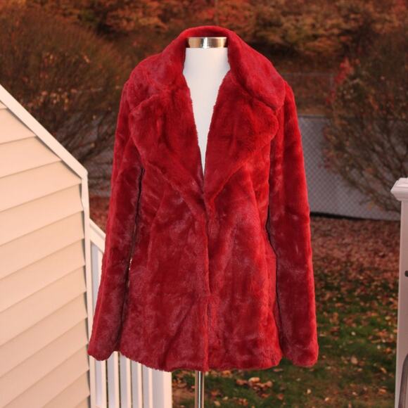 Rachel Zoe Women's Red Faux Fur Teddy Coat Ultra Soft Shawl Collar Size Medium - Picture 4 of 10
